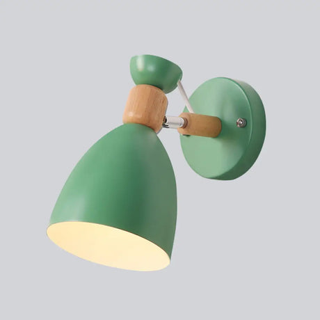 Modern Geometric Wall Sconce With Wood Deco - Macaron Metal Reading Light Green