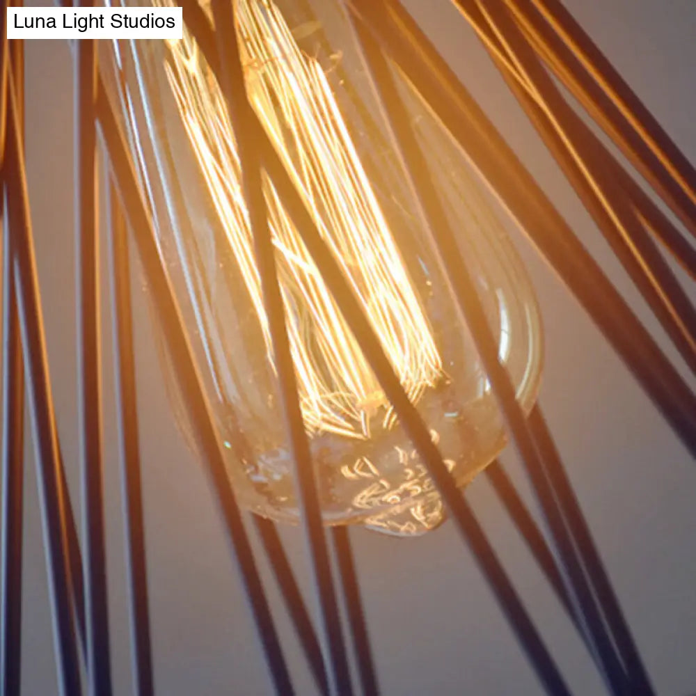 Modern Geometric Wire Cage Pendant Light With Wooden Top 1-Light Black