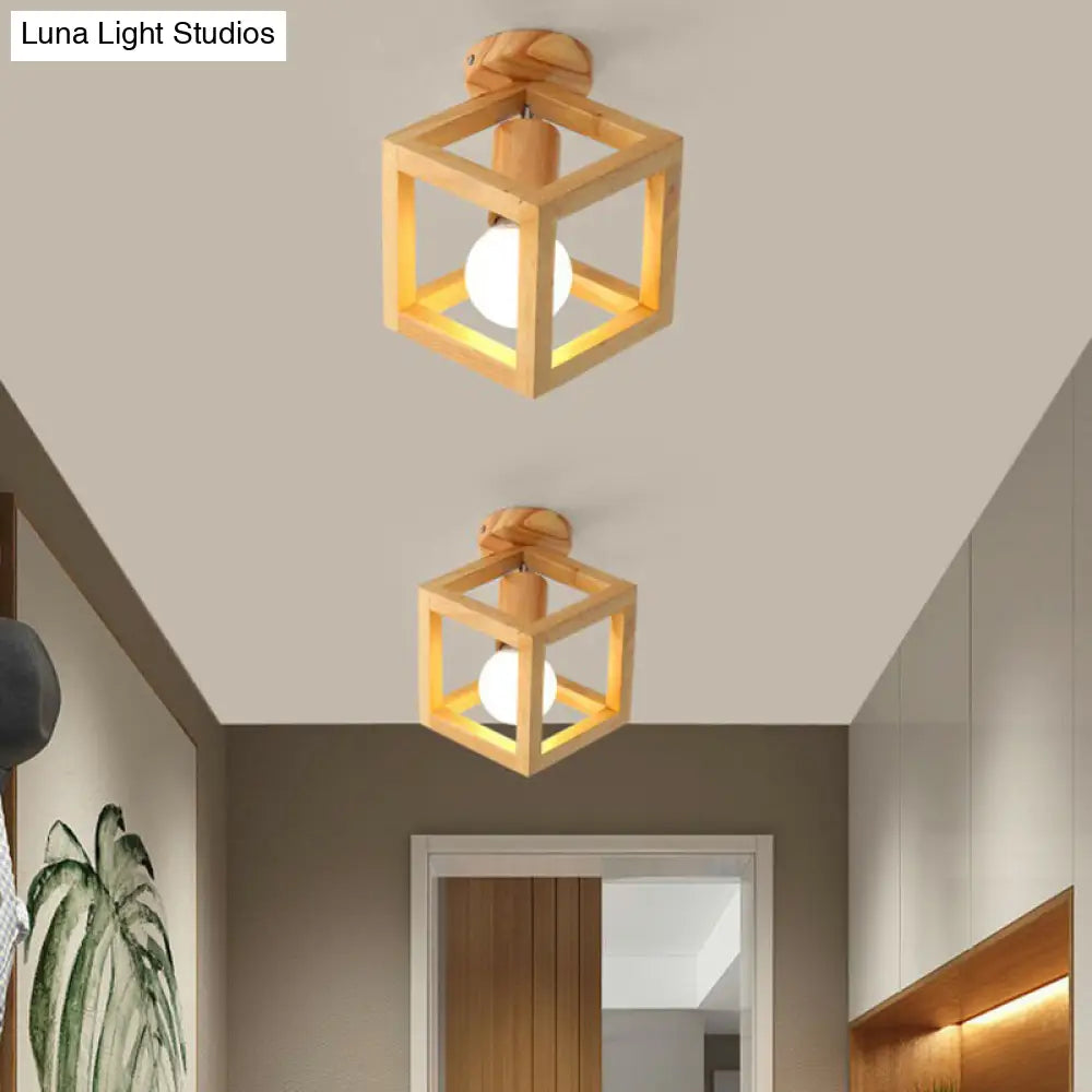 Modern Geometric Wooden Flush-Mount Ceiling Light Fixture - Small Size