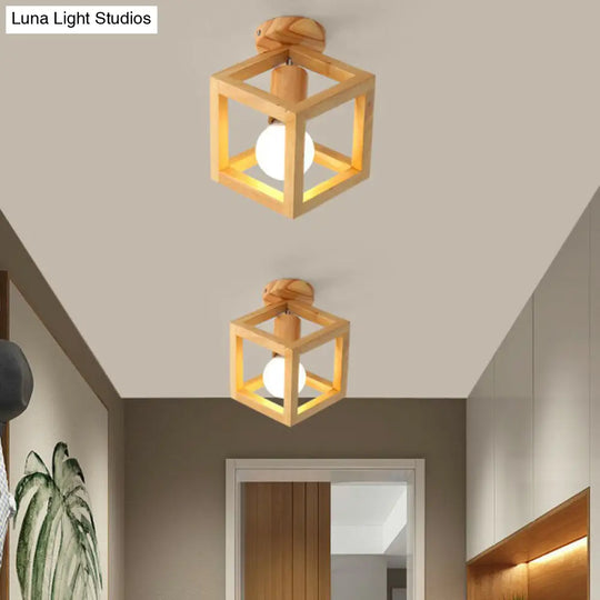 Modern Geometric Wooden Flush-Mount Ceiling Light Fixture - Small Size