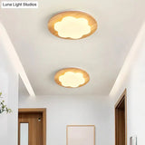 Modern Geometric Wooden Led Bedroom Flush Ceiling Light With Beige Acrylic Shade