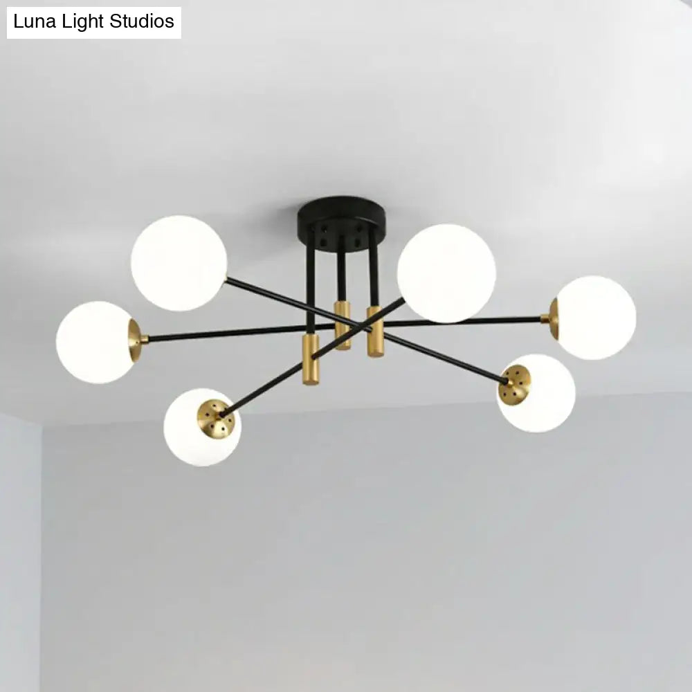 Modern Glass 6-Light Ball Semi-Flush Ceiling Fixture For Bedrooms