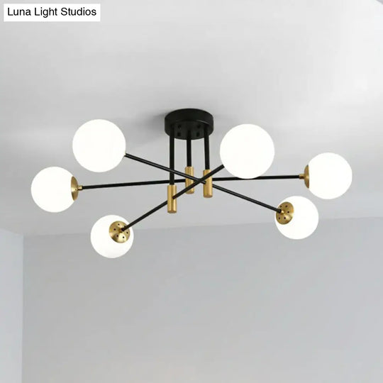 Modern Glass 6-Light Ball Semi-Flush Ceiling Fixture For Bedrooms