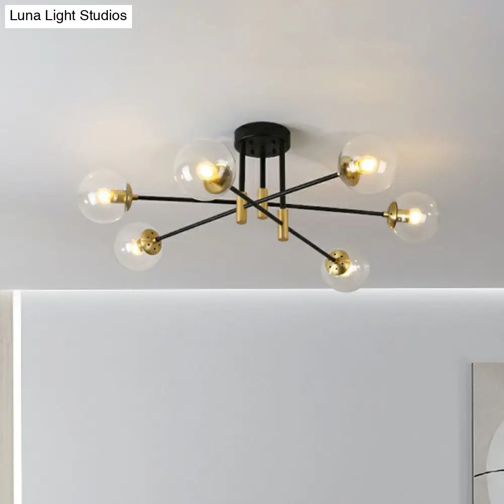 Modern Glass 6-Light Ball Semi-Flush Ceiling Fixture For Bedrooms