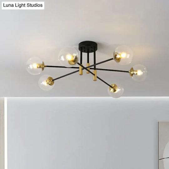 Modern Glass 6-Light Ball Semi-Flush Ceiling Fixture For Bedrooms