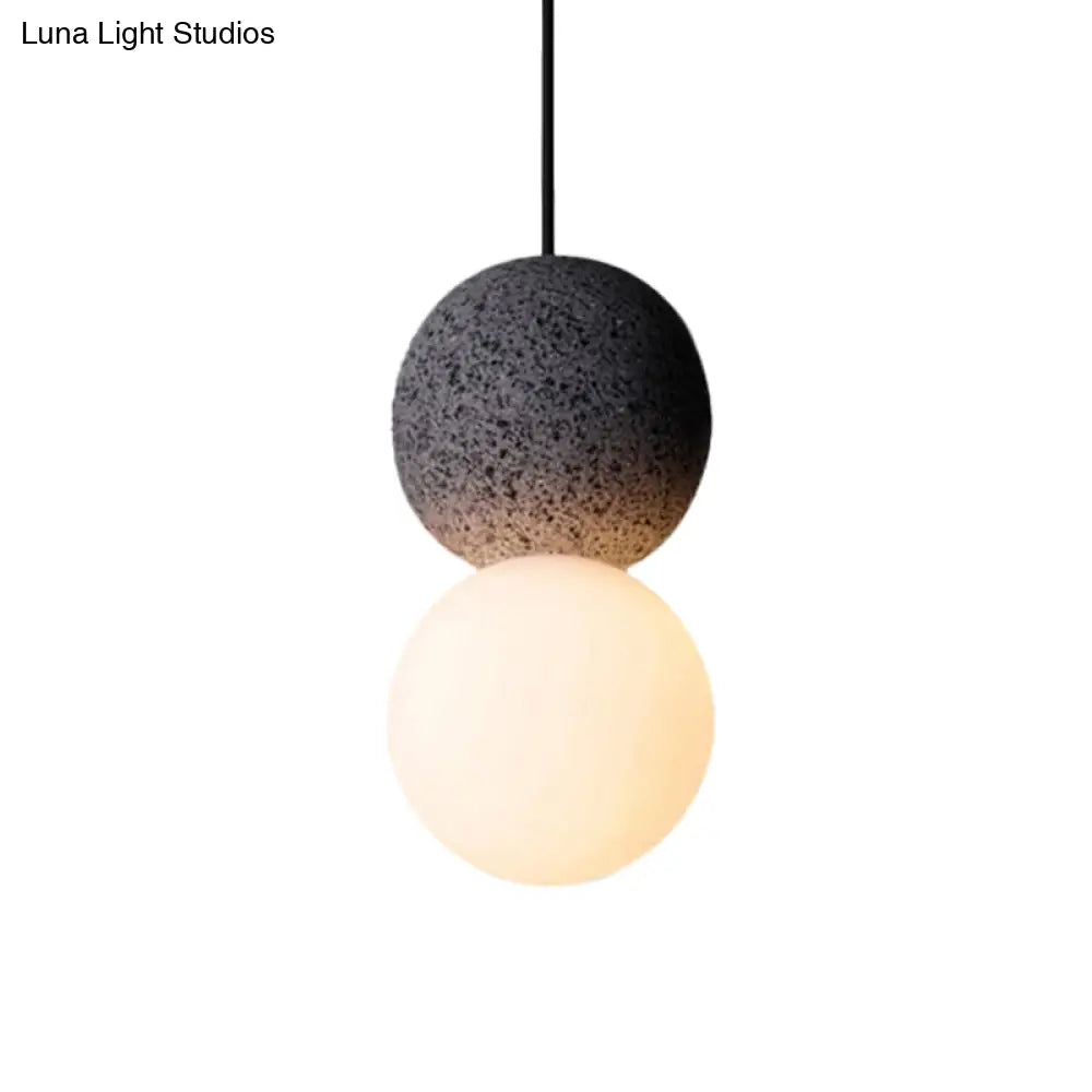 Modern Glass And Terrazzo Double Ball Pendant Light In Pink/Grey- 1-Light Ceiling Hanging Lamp