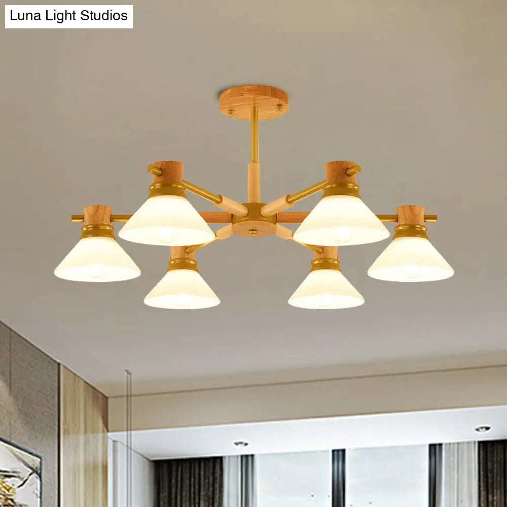 Modern Black/Gold Pendant Chandelier - Glass & Wood Hanging Light For Sitting Room 6 / Gold