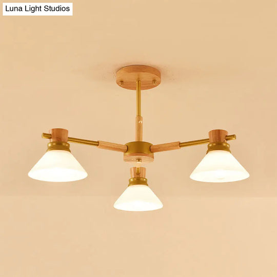 Modern Black/Gold Pendant Chandelier - Glass & Wood Hanging Light For Sitting Room