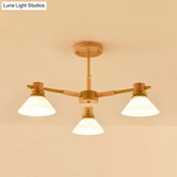 Modern Glass And Wood Hanging Pendant Chandelier - Black/Gold Branch Cone Shade For Sitting Room