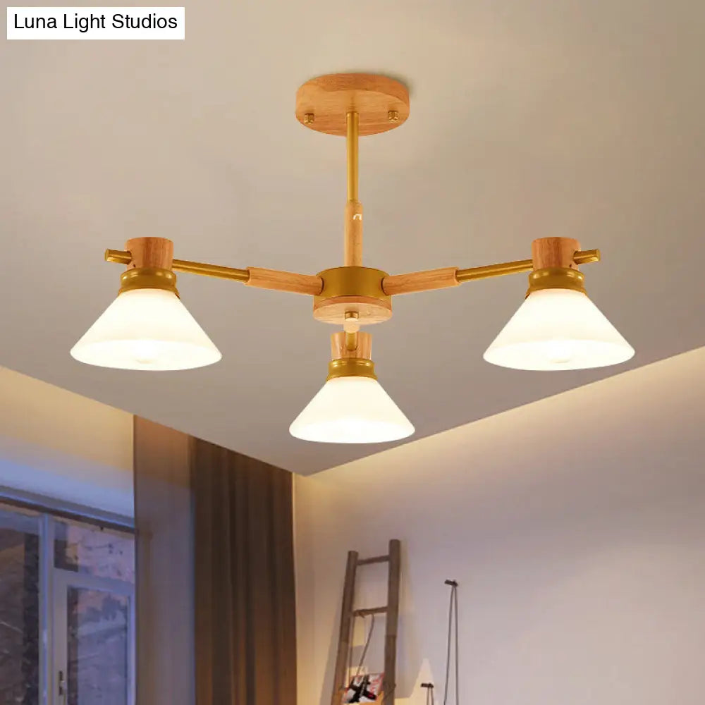 Modern Black/Gold Pendant Chandelier - Glass & Wood Hanging Light For Sitting Room 3 / Gold