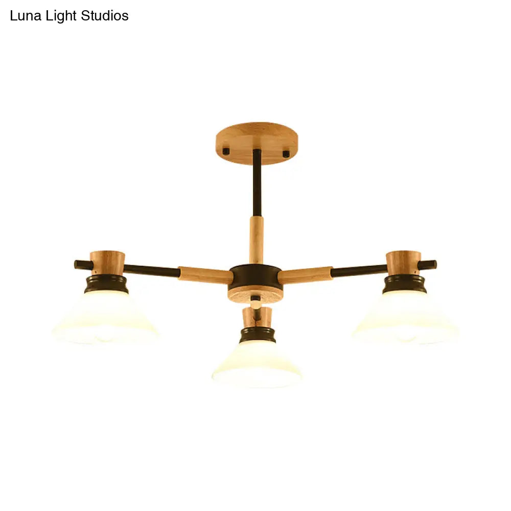 Modern Black/Gold Pendant Chandelier - Glass & Wood Hanging Light For Sitting Room