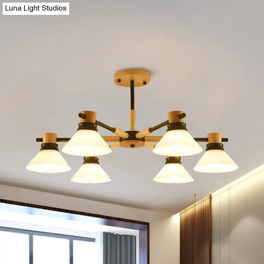 Modern Black/Gold Pendant Chandelier - Glass & Wood Hanging Light For Sitting Room