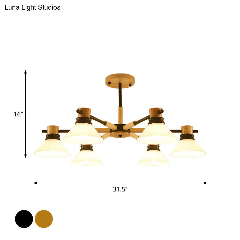 Modern Black/Gold Pendant Chandelier - Glass & Wood Hanging Light For Sitting Room