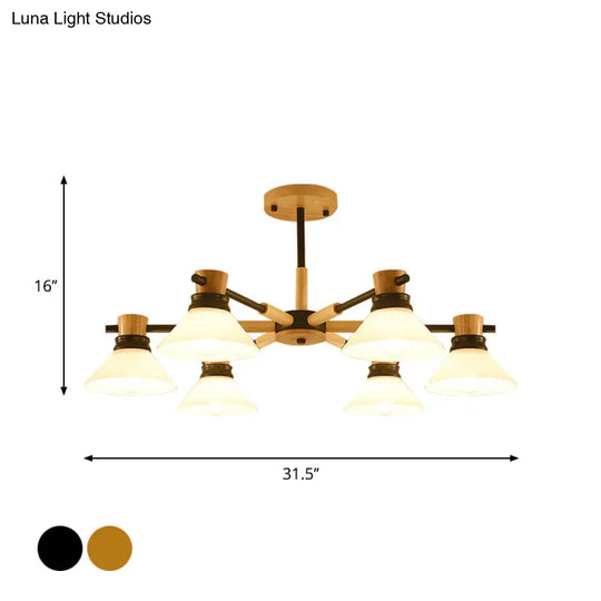 Modern Black/Gold Pendant Chandelier - Glass & Wood Hanging Light For Sitting Room