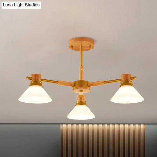 Modern Black/Gold Pendant Chandelier - Glass & Wood Hanging Light For Sitting Room