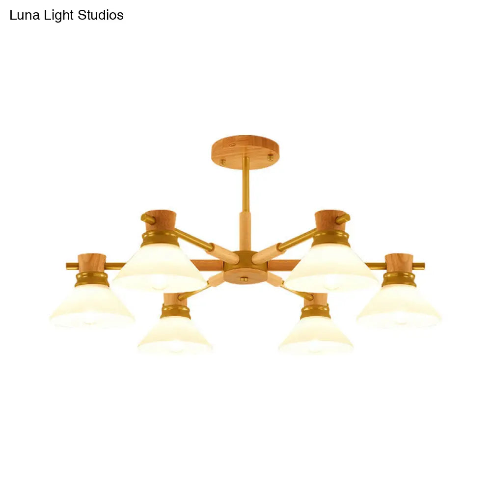 Modern Black/Gold Pendant Chandelier - Glass & Wood Hanging Light For Sitting Room