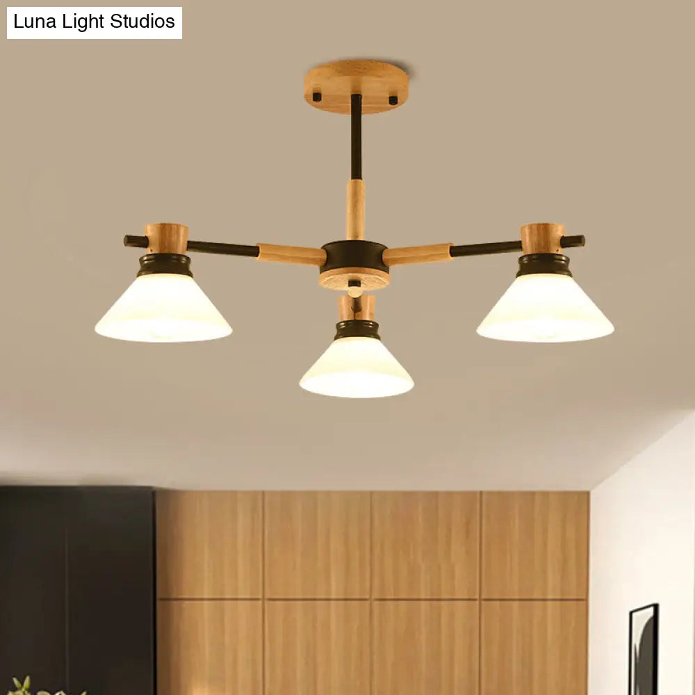 Modern Black/Gold Pendant Chandelier - Glass & Wood Hanging Light For Sitting Room