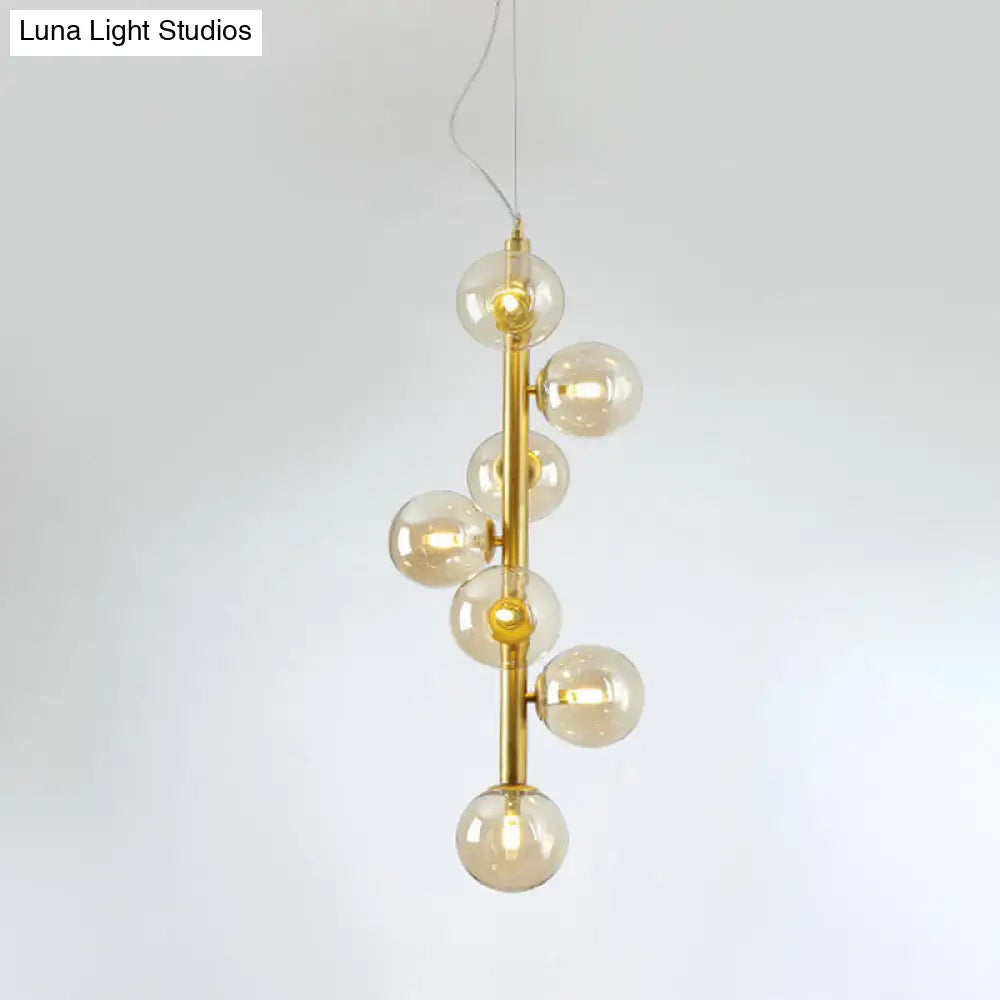 Modern Glass Ball Chandelier With 7 Led Pendant Lights In Gold For Living Room