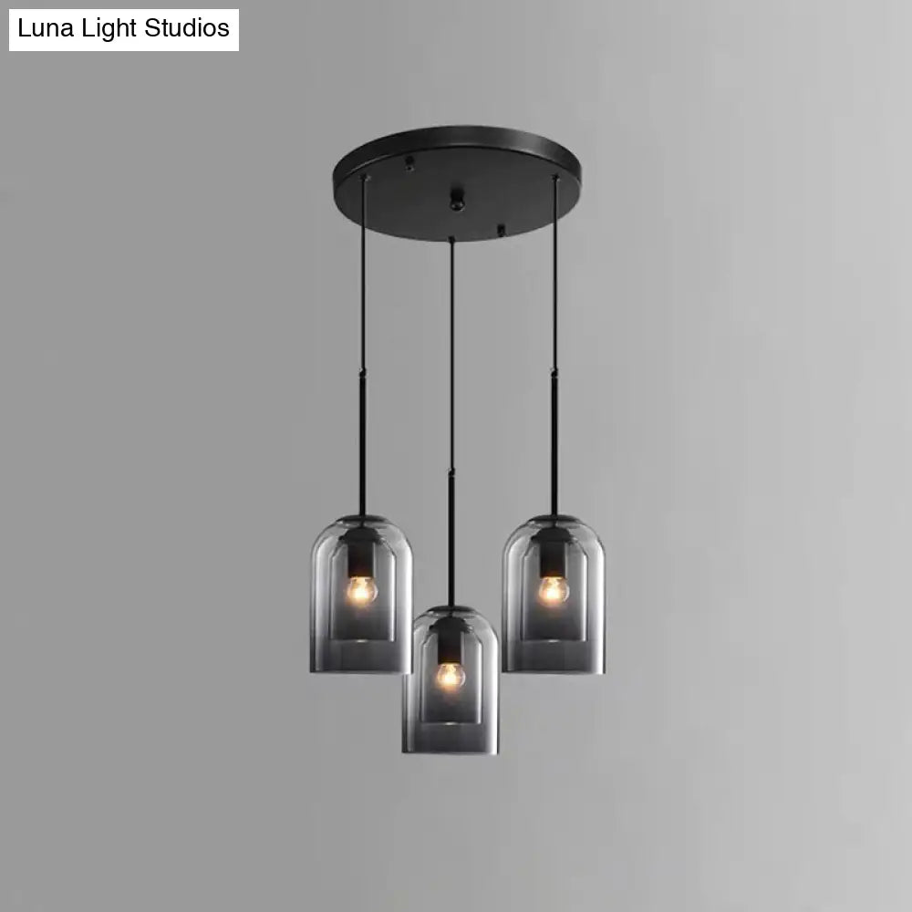 Modern Glass Bell Pendant Lamp For Stylish Bedroom Ceiling 3 / Grey Round