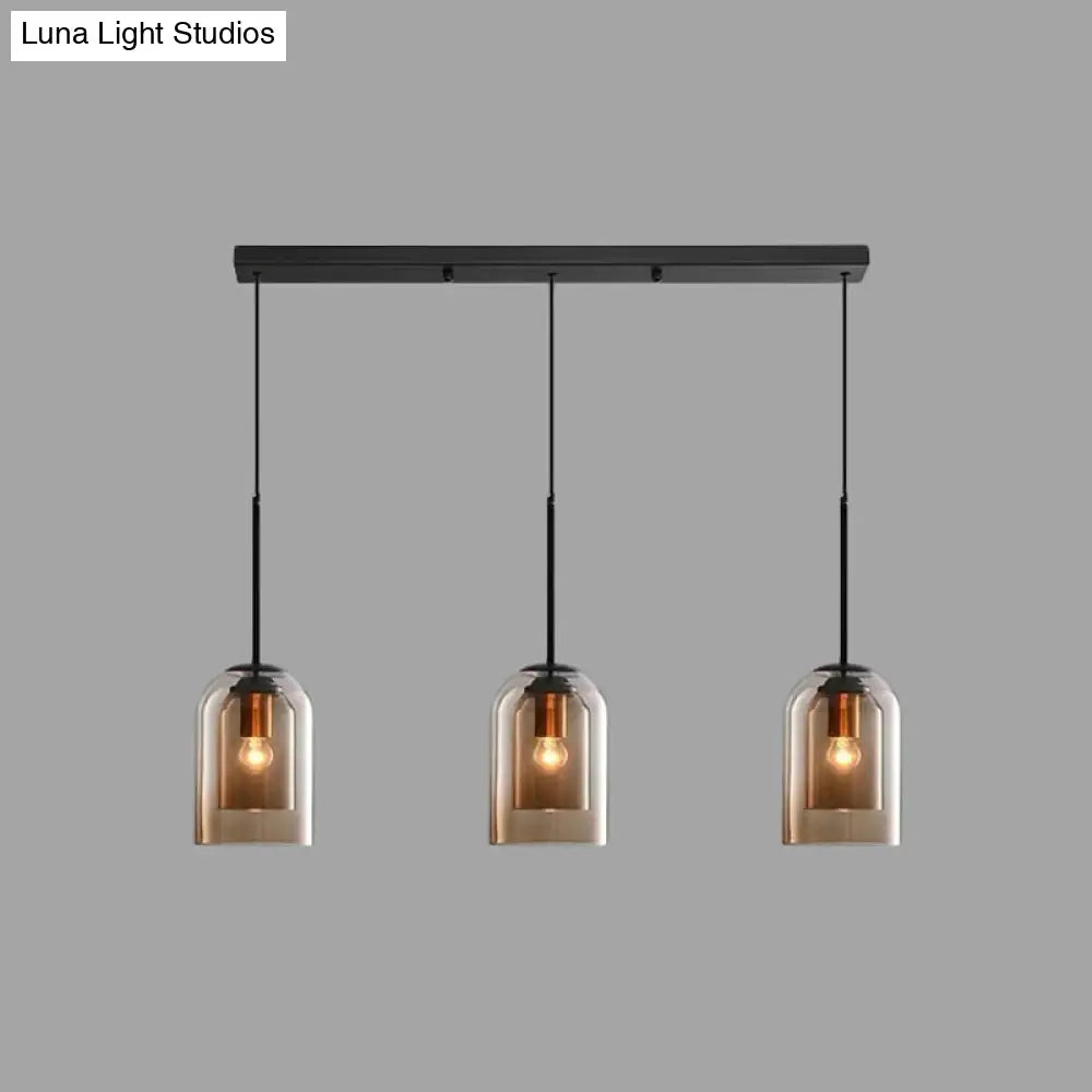 Modern Glass Pendant Ceiling Light For Bedroom - Bell Hanging Lamp 3 / Cognac Linear