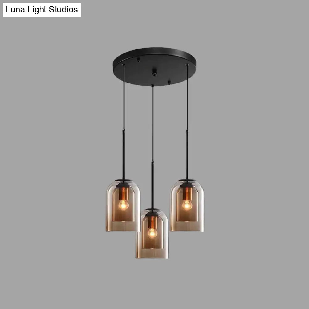 Modern Glass Pendant Ceiling Light For Bedroom - Bell Hanging Lamp 3 / Cognac Round