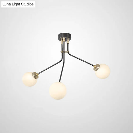 Modern Glass Chandelier Light - Globe White Pendant Fixture (3/7 Lights) For Living Room Black