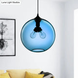 Modern Glass Globe Pendant Light - 2 Lights Red/Brown/Clear