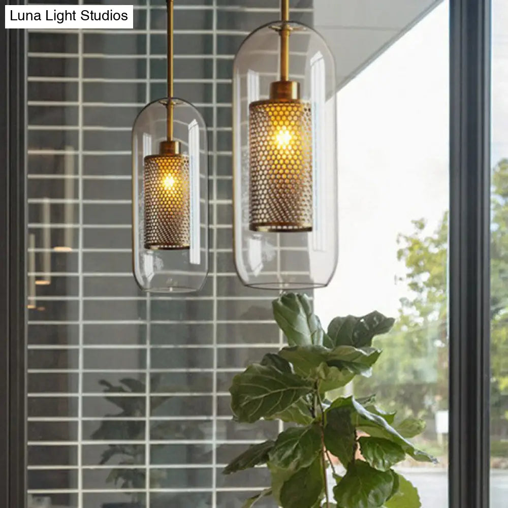 Modern Glass Pendant Lamp With Geometric Design And Mesh Guard