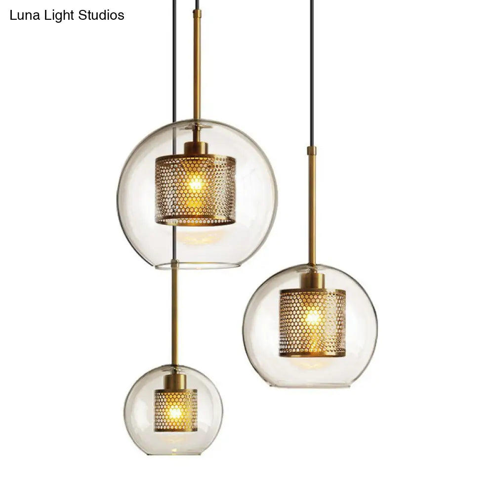 Modern Glass Pendant Lamp With Geometric Design And Mesh Guard