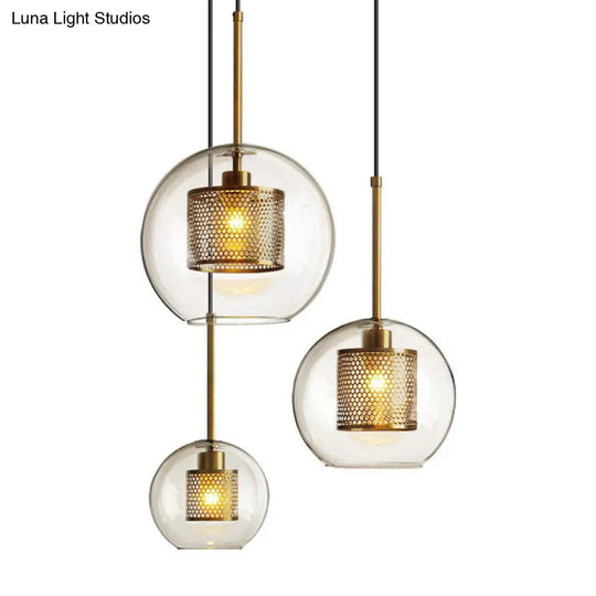 Modern Glass Pendant Lamp With Geometric Design And Mesh Guard