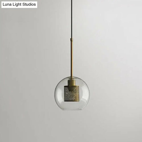 Clear Glass Geometric Pendant Lamp With Mesh Guard - Postmodern Design / Globe