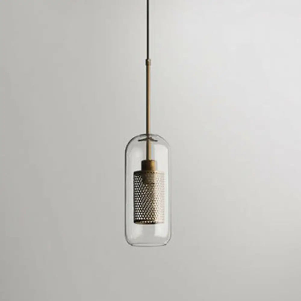 Modern Glass Pendant Lamp With Geometric Design And Mesh Guard Clear / Cylinder