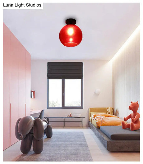 Modern Glass Semi Flush Mount Ceiling Light With Spherical Shade For Hallway