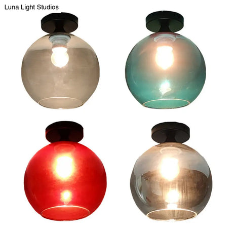 Modern Glass Semi Flush Mount Ceiling Light With Spherical Shade For Hallway