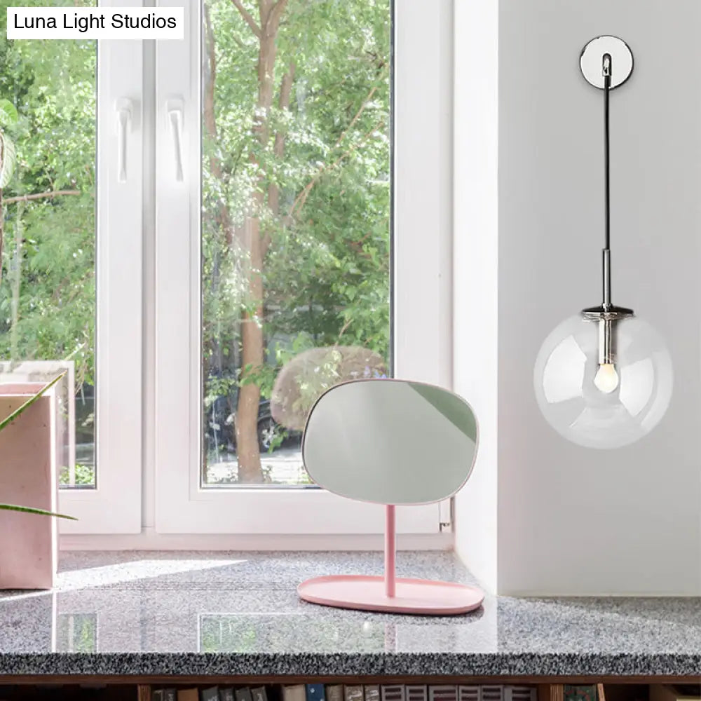 Modern Glass Wall Lamp Chrome/Brass/Black Finish Single Bulb Vanity Sconce For Bedroom 6/8 Width