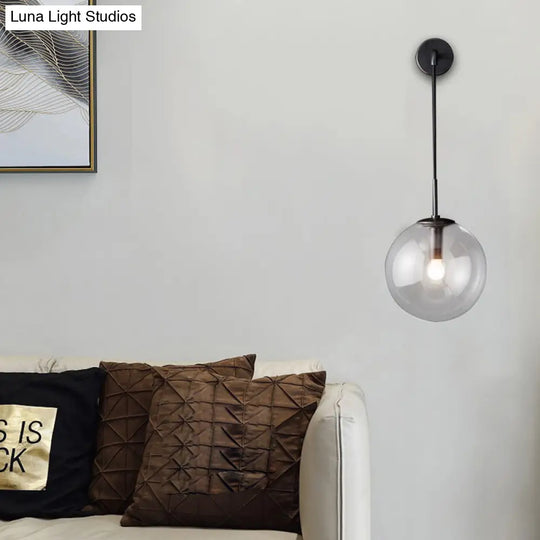 Modern Glass Wall Lamp Chrome/Brass/Black Finish Single Bulb Vanity Sconce For Bedroom 6/8 Width