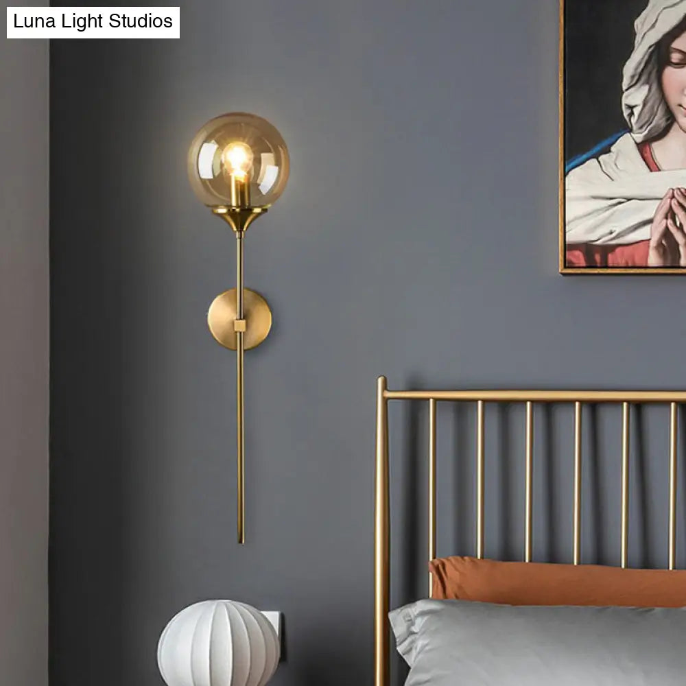 Modern Glass Wall Mount Lamp: Sleek Brass Sconce Light With Pencil Arm