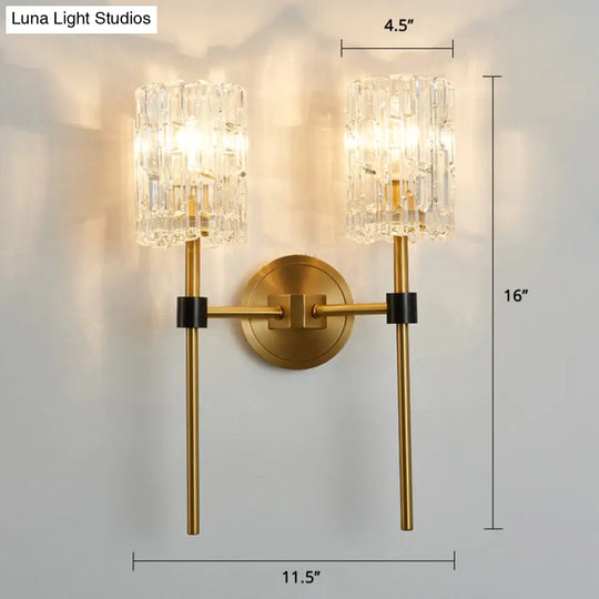 Modern Glass Wall Sconce With Clear Carvings Gold Finish Perfect For Living Room