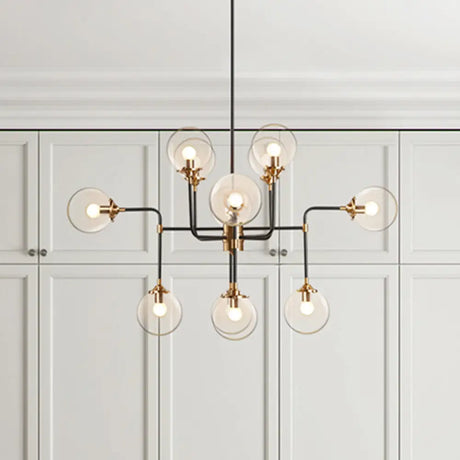 Modern Global Glass Ceiling Chandelier - 8/12 Lights Black Finish Living Room Hanging Light Fixture
