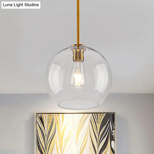Modern Clear/Amber Glass Pendant Lighting - Global Gold Hanging Lamp Kit 1-Light 8/10/12 Wide Clear