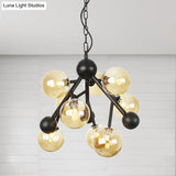 Modern Globe Chandelier Lighting - Amber Glass 9 Heads Hangs Beautifully In Living Room