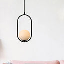 Modern Globe Pendant Light White Glass Black/Gold Hanging Ceiling Lamp For Bedroom 1 / Black