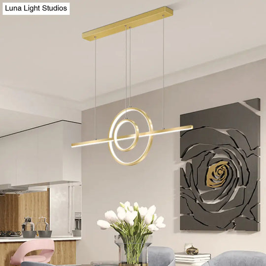 Modern Gold 2-Ring Led Island Pendant Lamp With Warm/White Light - Perfect For Dining Room