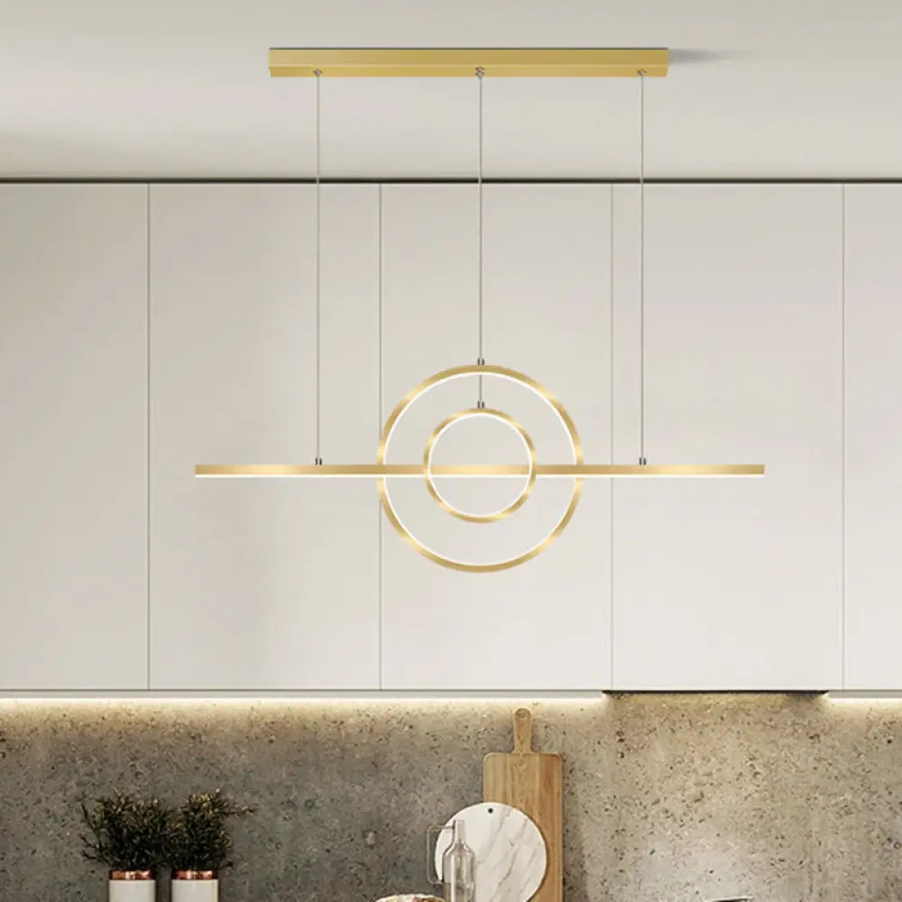 Modern Gold 2-Ring Led Island Pendant Lamp With Warm/White Light - Perfect For Dining Room / Warm