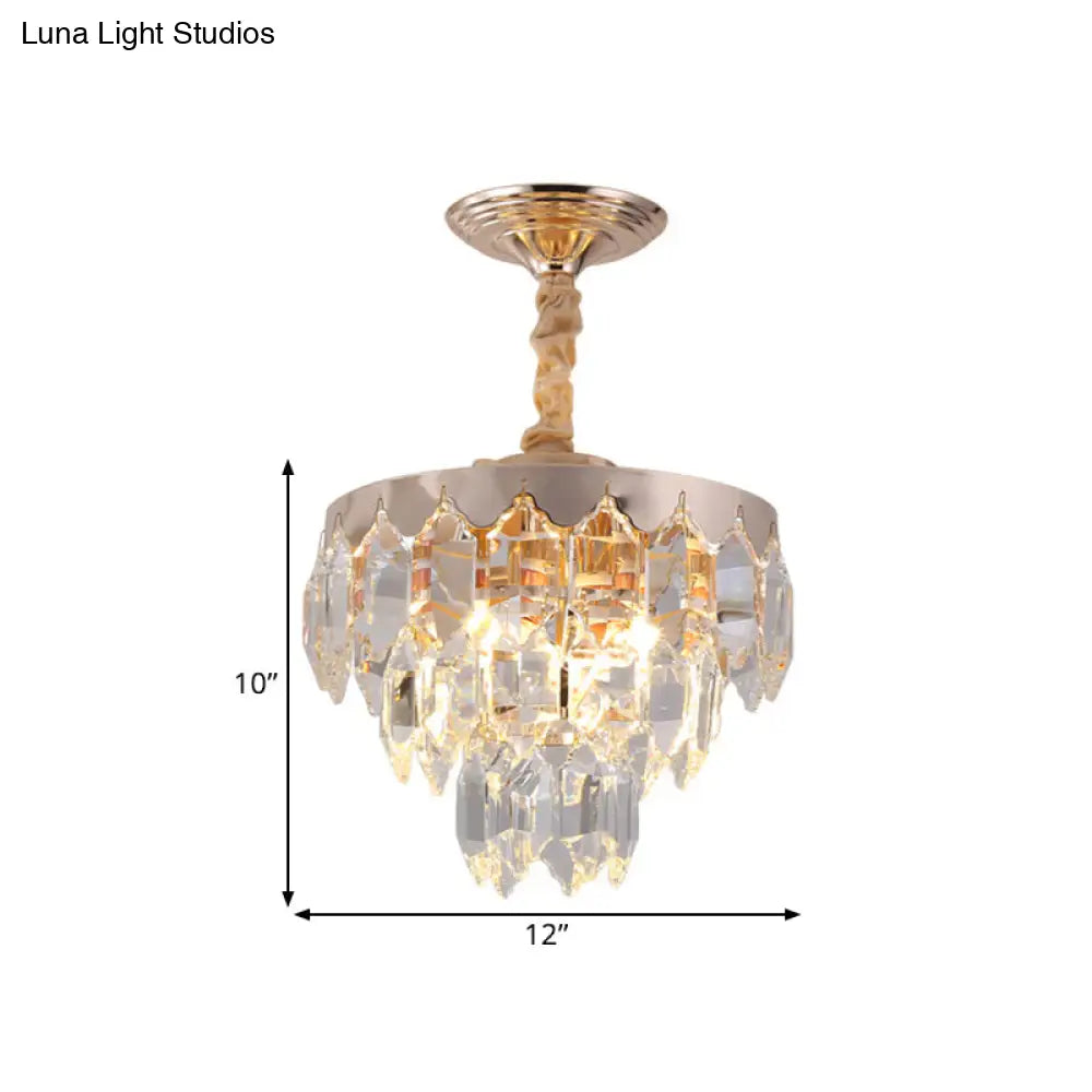 Modern Gold Crystal Rod Chandelier - 3 Tiers 2 Lights Ideal For Foyer Ceiling