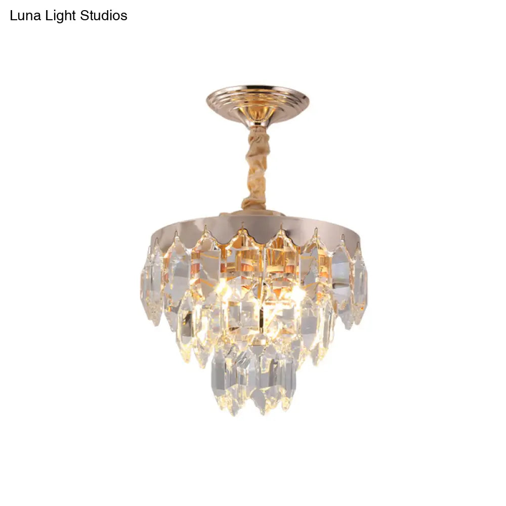 Modern Gold 3-Tier Crystal Rod Drop Lamp - 2-Light Foyer Ceiling Chandelier