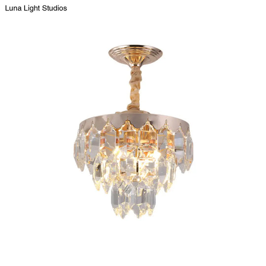 Modern Gold 3-Tier Crystal Rod Drop Lamp - 2-Light Foyer Ceiling Chandelier