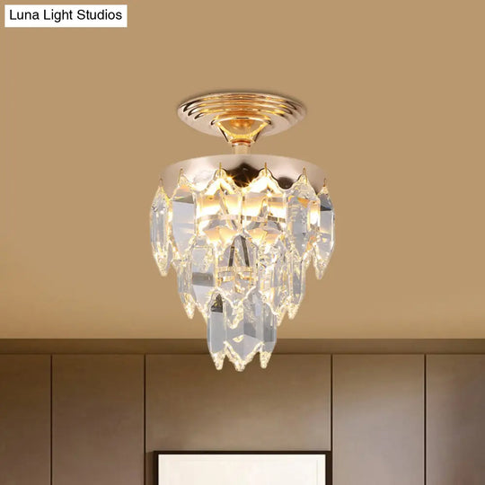 Modern Gold Crystal Rod Chandelier - 3 Tiers 2 Lights Ideal For Foyer Ceiling