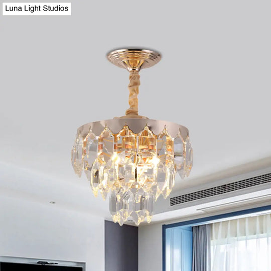 Modern Gold Crystal Rod Chandelier - 3 Tiers 2 Lights Ideal For Foyer Ceiling