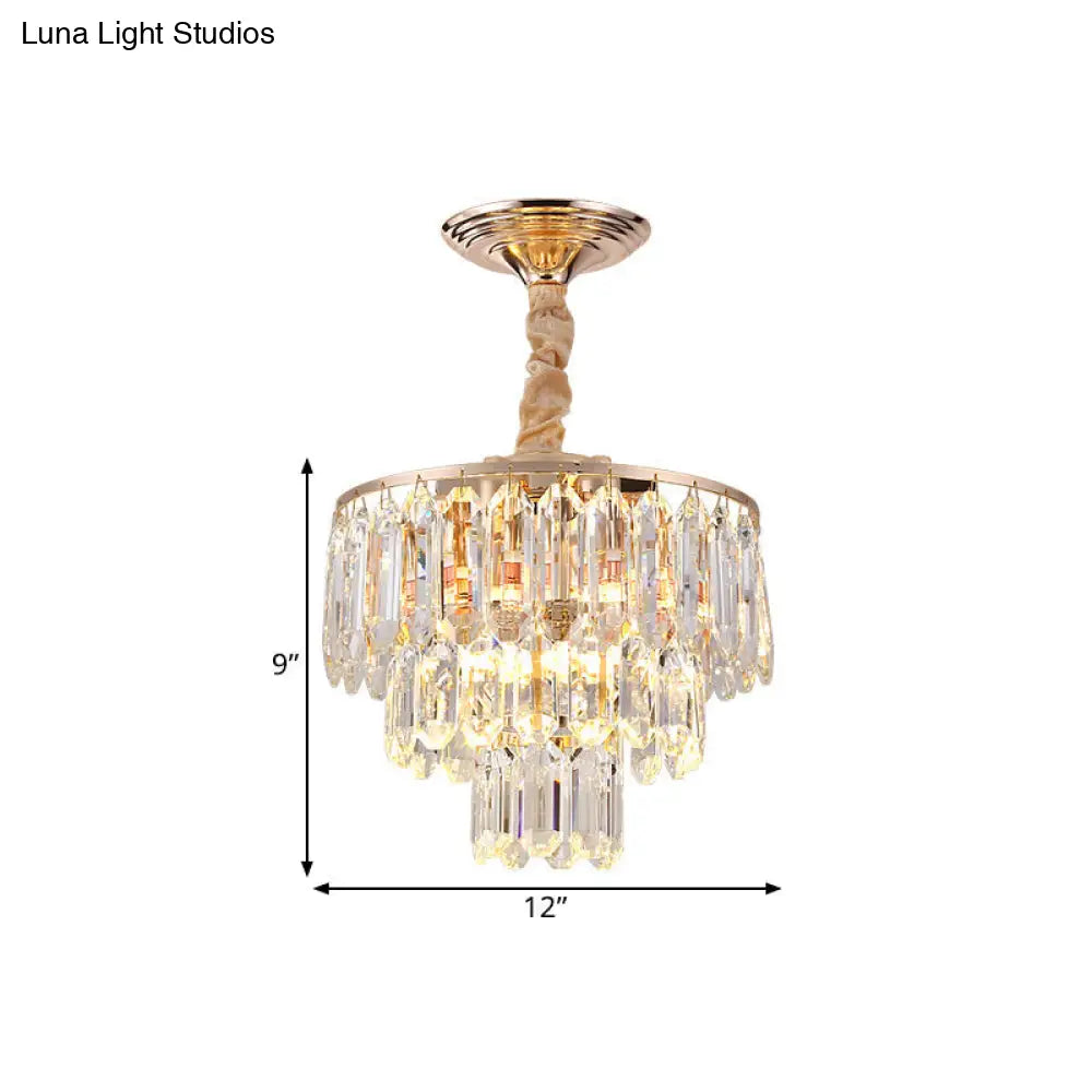 Modern Gold Crystal Rod Chandelier - 3 Tiers 2 Lights Ideal For Foyer Ceiling